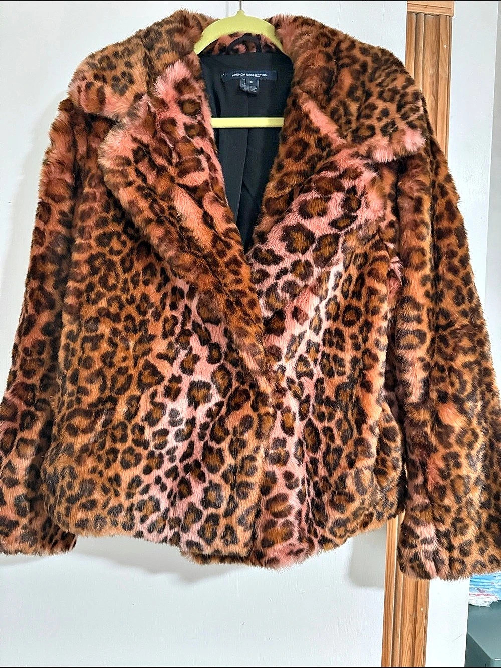 French Connection Leopard Print Faux Fur Coat Teddy Jacket Medium